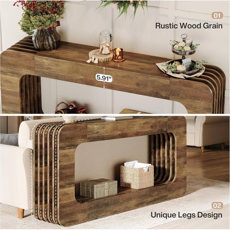 63" 2-Tier Console Table for Entryway, Wooden Narrow Sofa Table