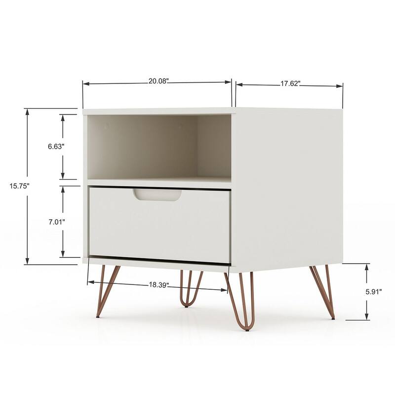 Manhattan Comfort Rockefeller 1-Drawer Nightstand (Set of 2)