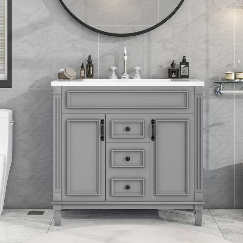 Roomfitters 36" Vanity with Sink, Modern Cabinet with 2 Drawers and Soft Closing Doors, Freestanding Bathroom Design