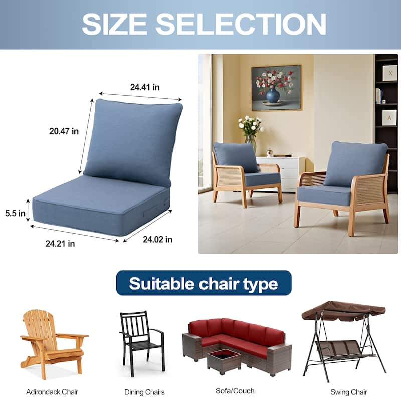 24 x 24 x 5.5 in Outdoor Patio Seat Sunbrella Fabric Cushion Set