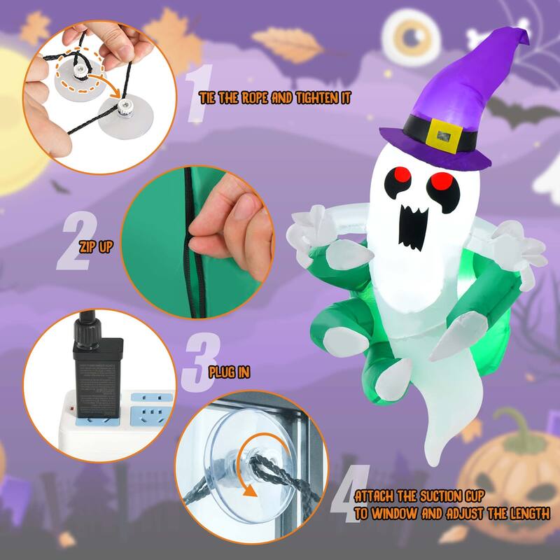 Costway 3.6' Halloween Inflatable Ghost Indoor Outdoor Blow Up Flying - See Details