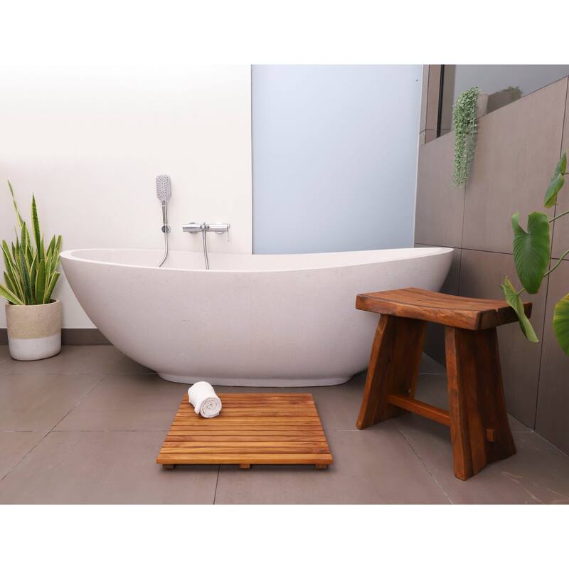 Nordic Style Teak Stool with Curved Seat