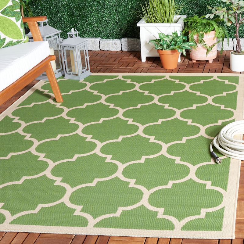 SAFAVIEH Courtyard Sibel Indoor /Outdoor Waterproof Patio Backyard Rug - 2'7" x 5' - Green/Beige