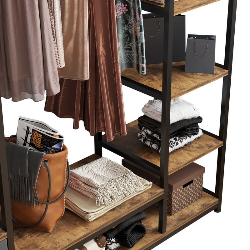 Brown and Black Clothes Rack Multiple Storage Racks Wardrobe Storage Rack
