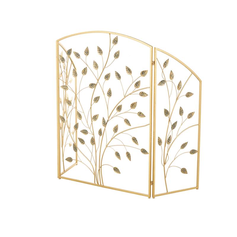 Gold Metal Foldable 3 Panel Leaf Living Room Fireplace Screen
