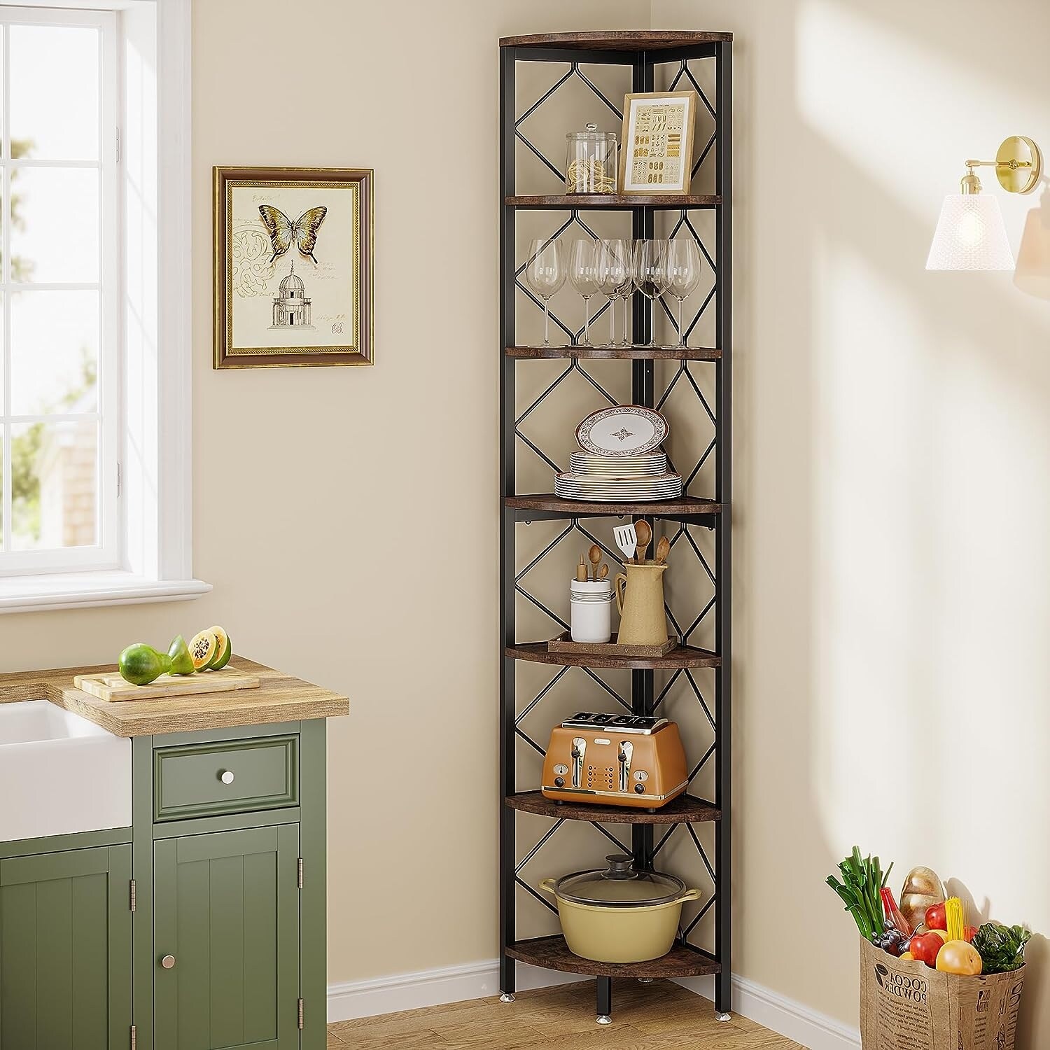 7-Tier Corner Shelf, 78.7” Extra Tall Corner Bookcase - On Sale