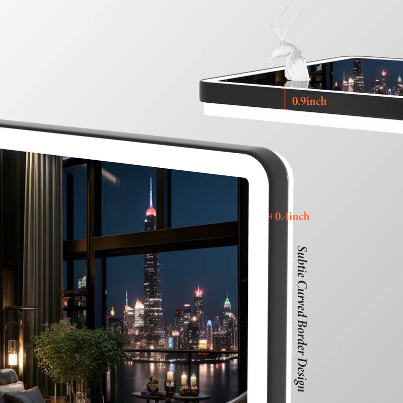 QuivaraView Luxury Aluminum Black Micro-arc Framed bathroom Vanity Wall Mounted LED lighted Mirror