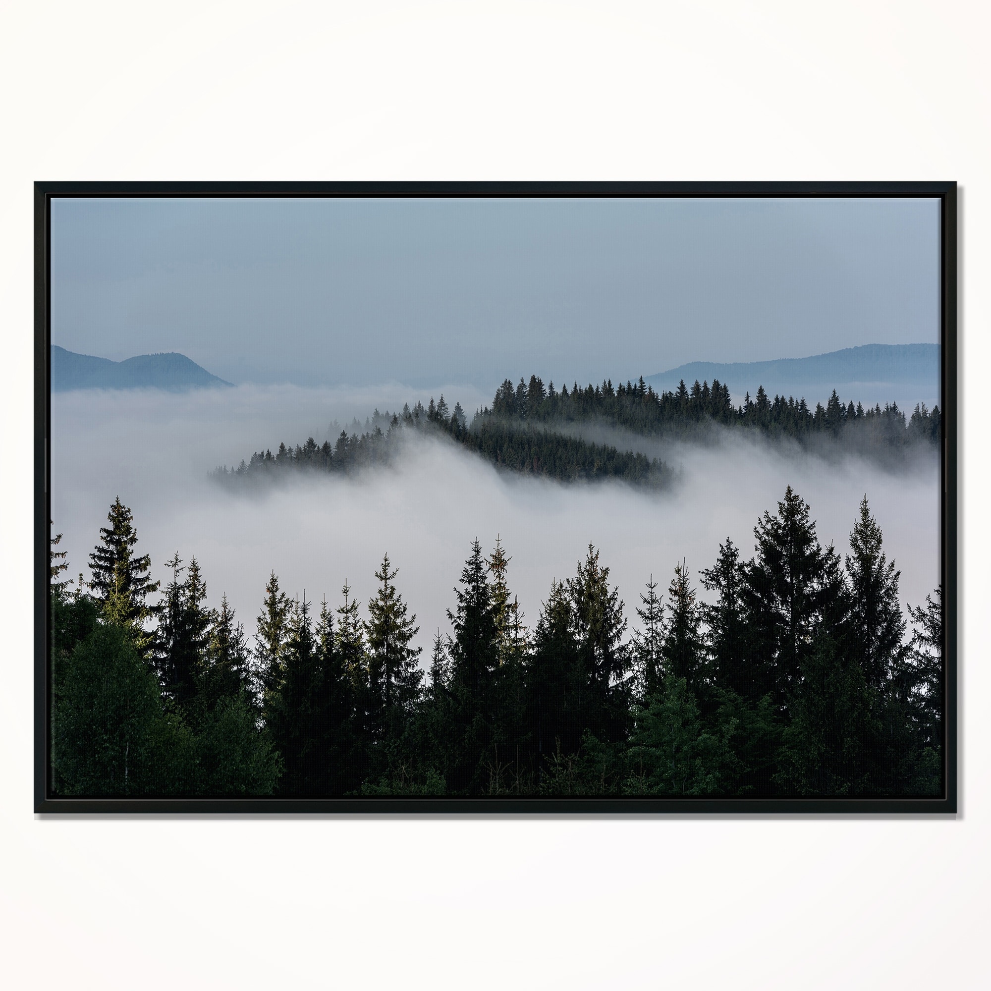 Designart Dark Trees And Fog Over Mountains Landscape Framed Canvas Art Print Overstock 18956567