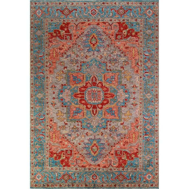 Geometric Medallion Heriz Serapi Oriental Rug Handmade Wool Carpet - 8'9" x 11'10"