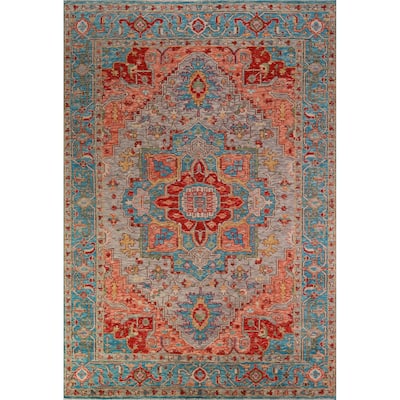 Geometric Medallion Heriz Serapi Oriental Rug Handmade Wool Carpet - 8'9" x 11'10"