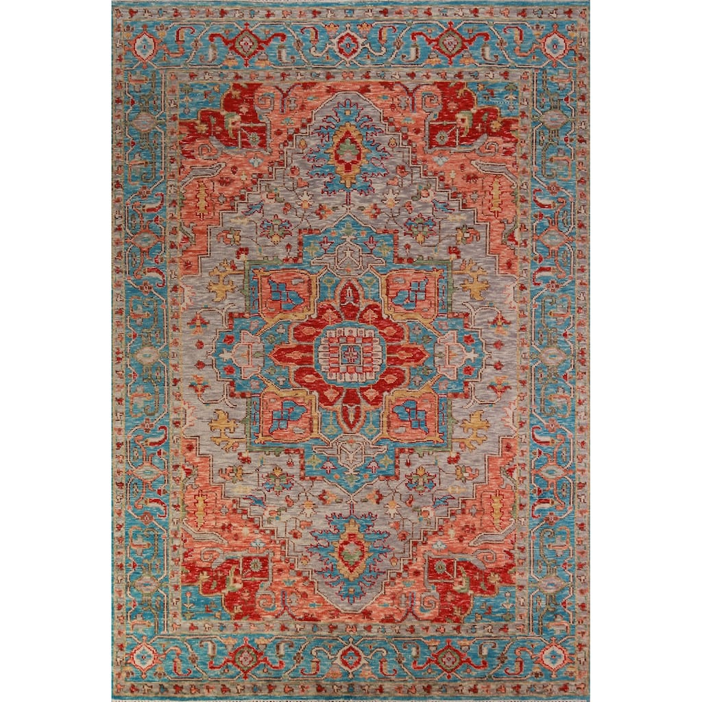 Geometric Medallion Heriz Serapi Oriental Rug Handmade Wool Carpet - 8'9" x 11'10"