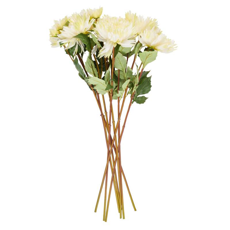 White Faux Foliage Tall Dahlia Artificial Flower Stem (Set of 8)