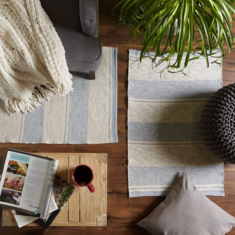 DII French Blue Variegated Plaid Recycled Yarn Rug (Set of 2) - Big
