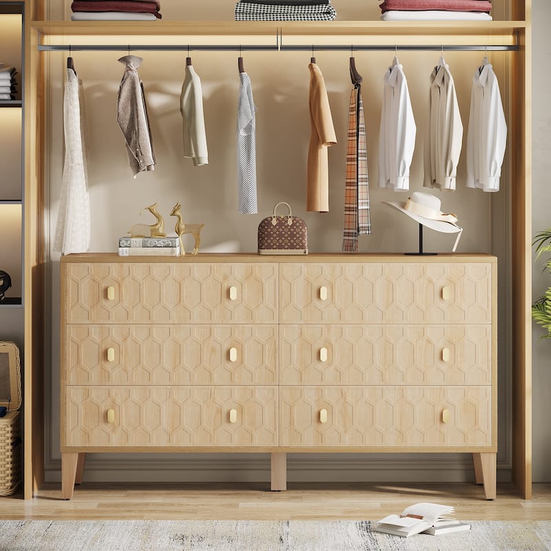 55-Inch Wood Chest of Drawer Double Dresser for Bedroom Entryway