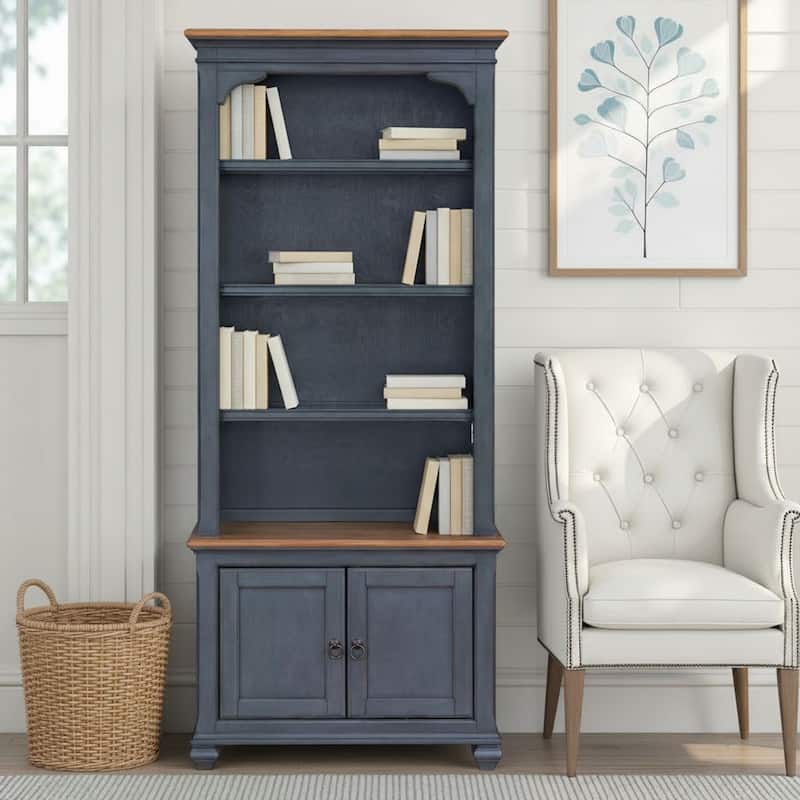 Bridgevine Home Americana 84 inch Universal Pier Bookcase, No Assembly Required, Corduroy Blue Finish
