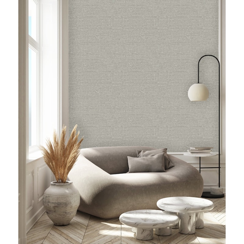 Gray Plain Faux Dimensional Wallpaper, Smooth Fabric, Grasscloth Linen Accent - Double Roll
