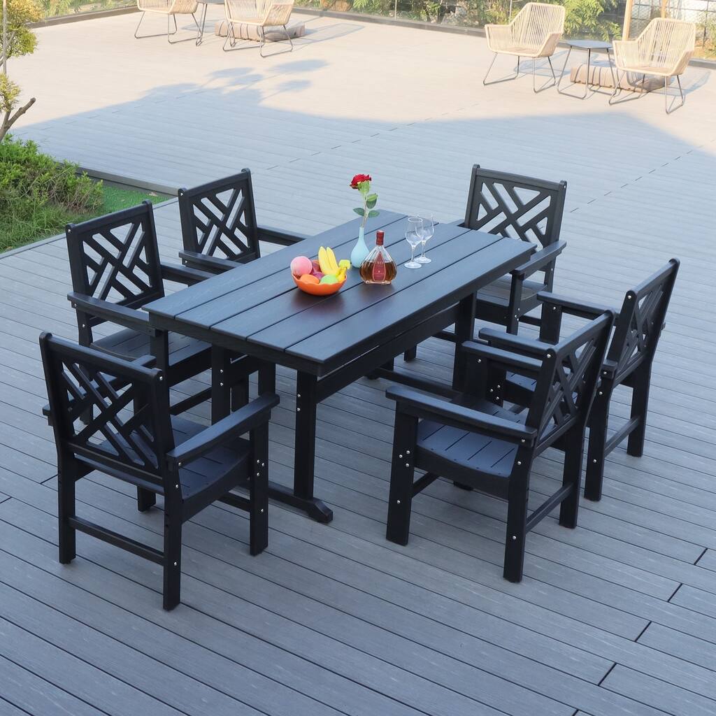 7 Piece Patio Outdoor Furniture Set, Garden Outdoor Dining Table Set with 6 Chairs, Dining Table with Umbrella Hole