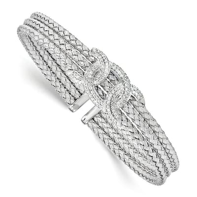 Curata 925 Sterling Silver Rhodium 8.5mm Cubic ZirconiaArt Deco Woven Flexible Cuff Stackable