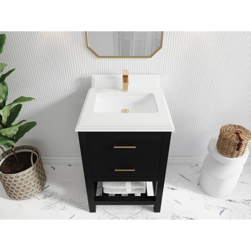 Willow Collections 24 x 22 Parker Single Bowl Sink Bathroom Vanity in White with Countertop - 24 in x 22 in