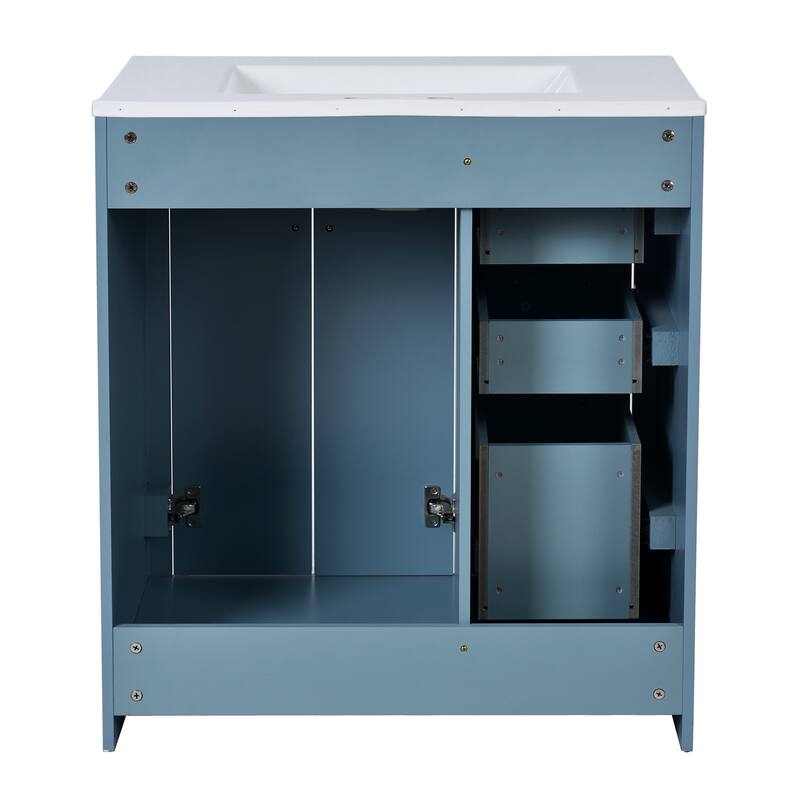 30" Modern Bathroom Vanity Combo with Ceramic Sink, Solid Wood Frame, 3 Drawers, Storage Cabinet