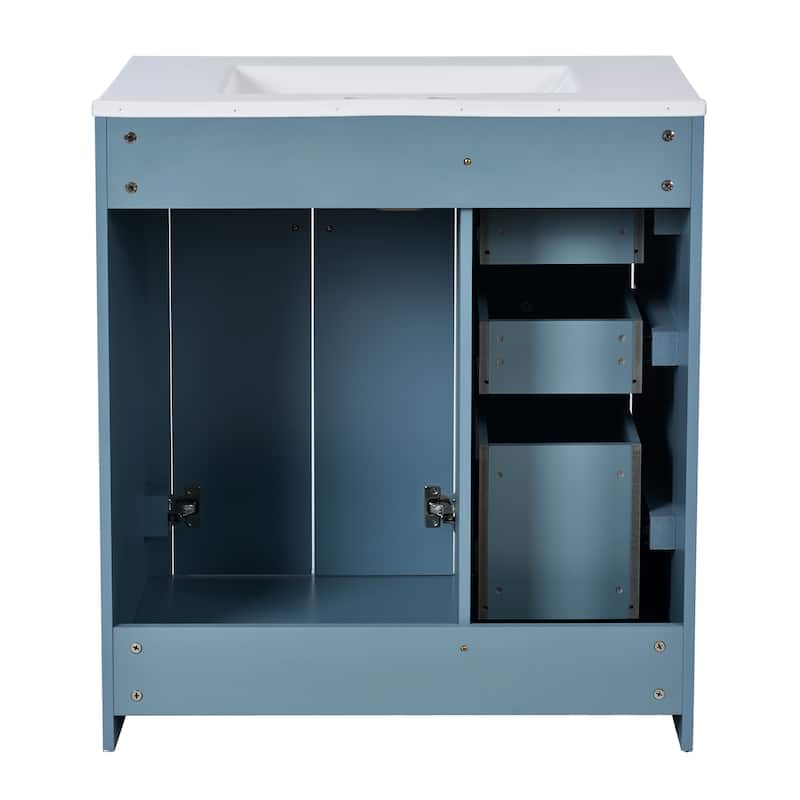 Freestanding Vanity Set, Wooden Bathroom Storage Cabinet, Bathroom Vanity with Ceramic Sink, 3 Drawers & Soft Closing Doors