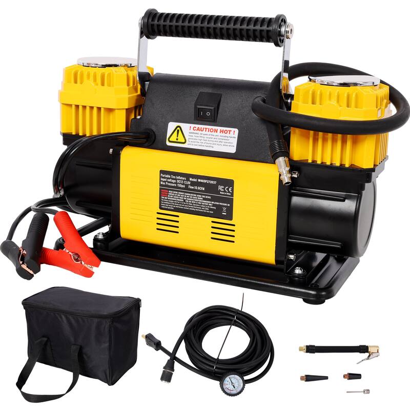 12V Heavy Duty Air Compressor,Tire Inflator with Pressure Gauge, Max 150 PSI,Tire Inflator Air Pump for Car, SUV, RV, Truck - yellow