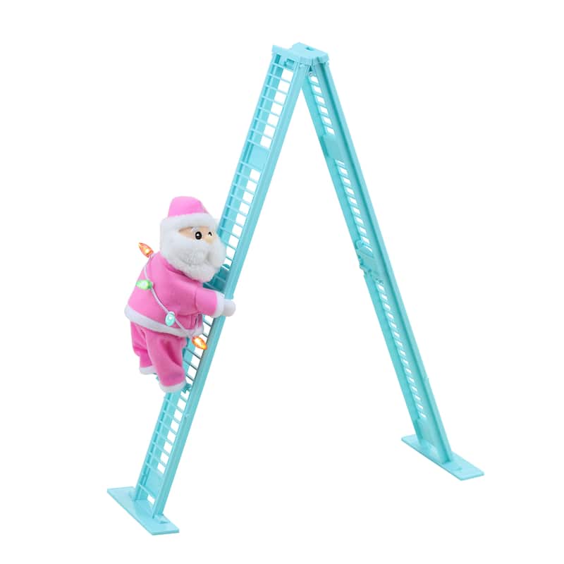 17" Animated Tabletop Pastel Climbing White Santa