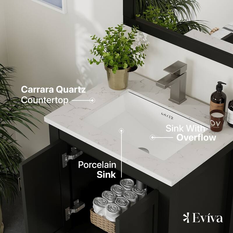 London 24"W Bath Vanity with Carrara Quartz Top & Undermount Sink