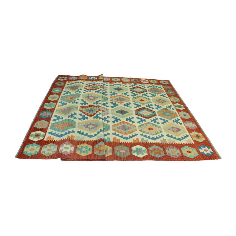 Hand-Woven Sangat Kilim Zaland Ivory/Rust Rug - 6'10" x 9'10"