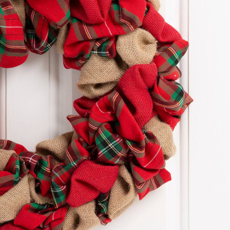 Glitzhome Christmas Patriotic Plaid Fabric Decorative Wreath