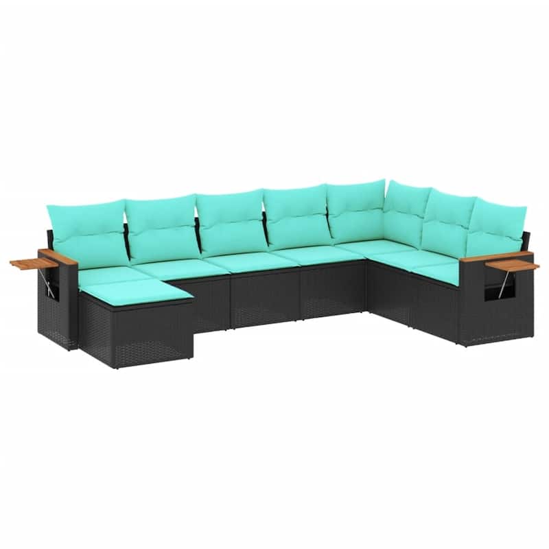 vidaXL 8 Piece Patio Sofa Set with Cushions Black Poly Rattan
