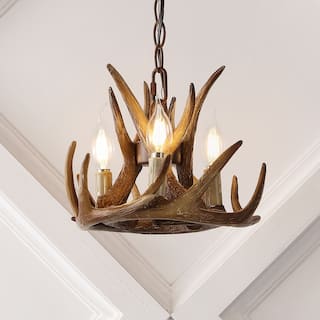 JONATHAN Y Draper 11.5" Adjustable Resin Antler 3-Light LED Chandelier, Brown