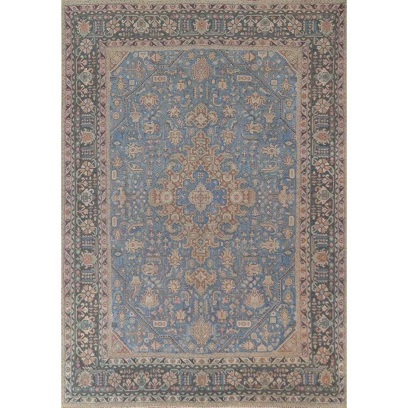 Over Dyed Blue Tabriz Persian Vintage Rug Hand-Knotted Wool Carpet - 8'0"x 10'11"