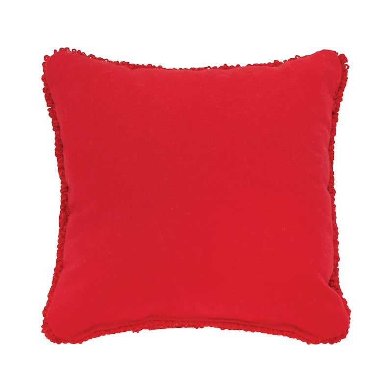 8" x 8" Winter Christmas Black Dog with Scarf Silhouette on Red Background Petite Accent Hooked Throw Pillow