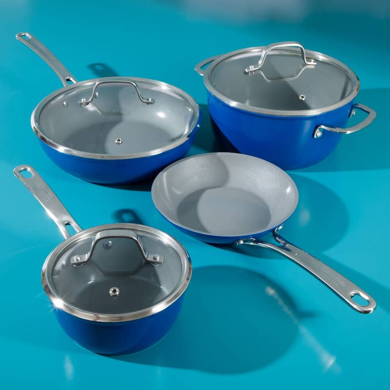 Sur La Table Kitchen Essentials 10 Piece PFA Free Titanium Ceramic Nonstick Interior Forged Aluminum Cookware Pots and Pans Set