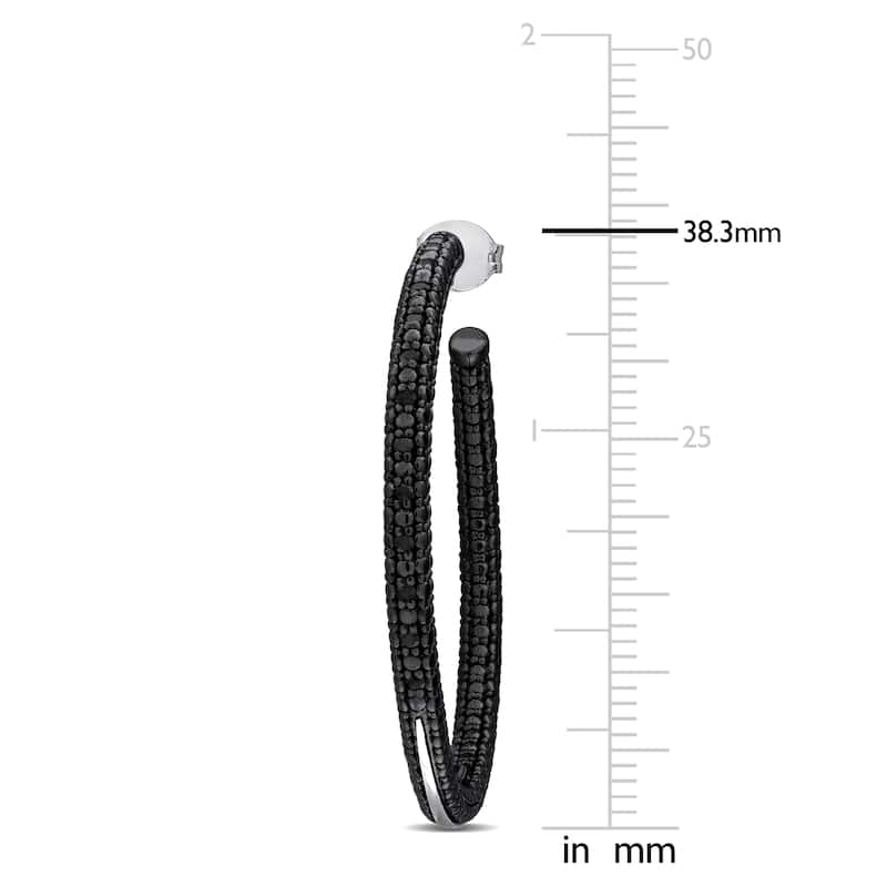 Miadora 1/4ct TW Black Diamond Hoop Earrings in Sterling Silver