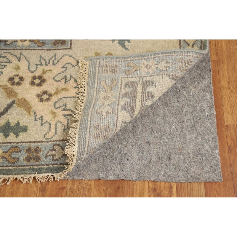Blue Floral Oushak Indian Area Rug Hand-Knotted Wool Carpet - 9'0" x 11'11"