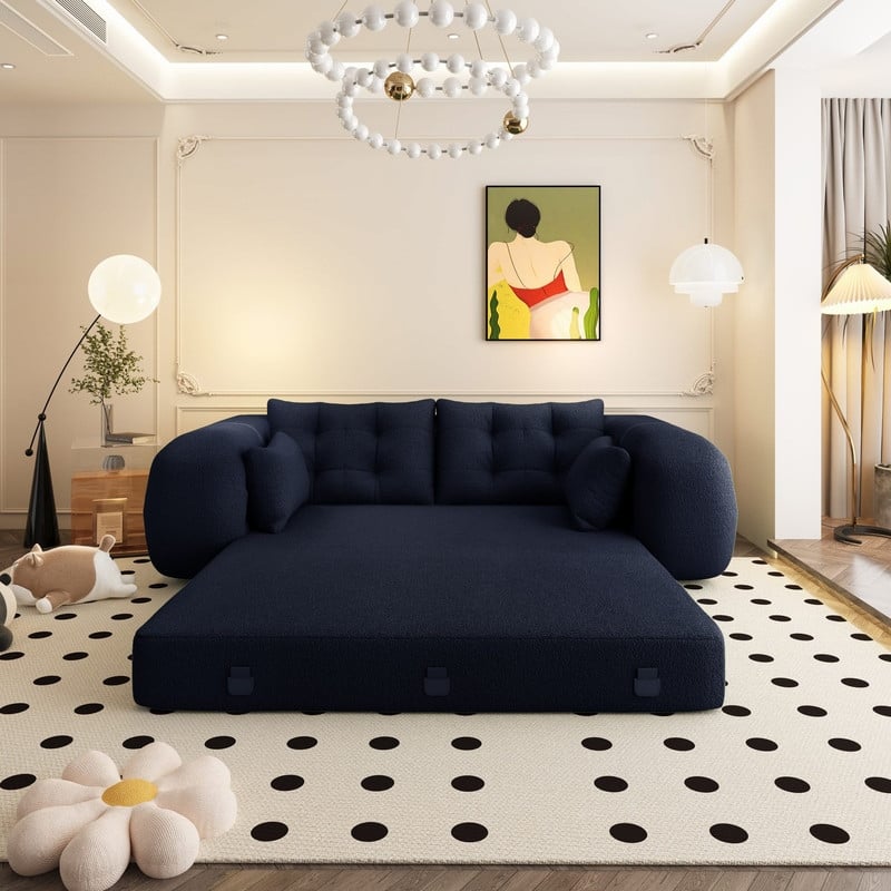 78.7" Multi-Functional Foldable Sofa Bed, 3-in-1 Teddy Fabric Foam Sleeper Couch for Relaxation and Seating