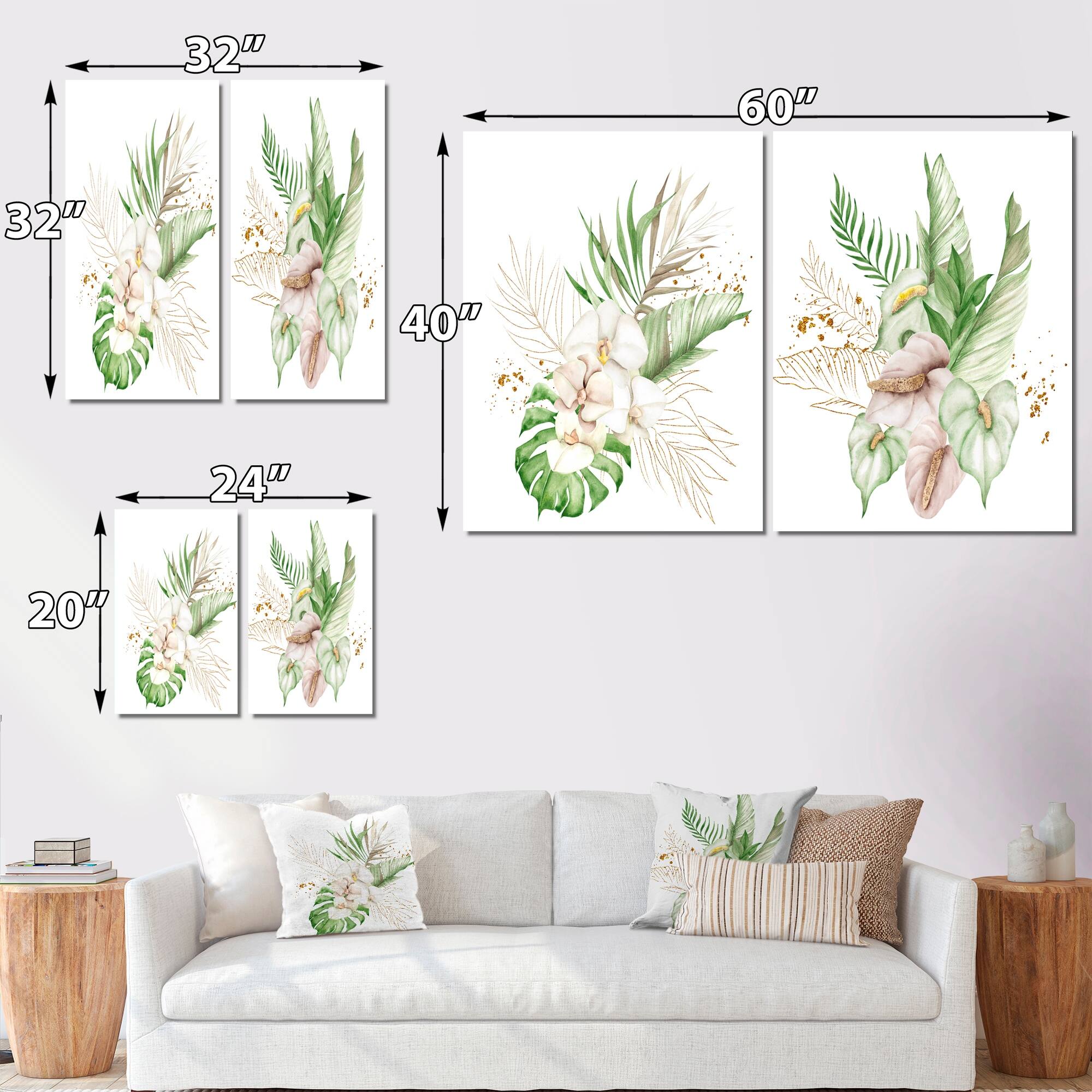 Designart 'Tropical Bouquet With Flowers And Golden Leaves I' Tropical