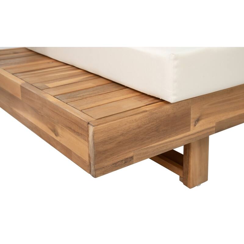 4-Piece Acacia Wood Outdoor Sectional Patio Sofa Set with Cushions and Coffee Table, Natural Slatted Design