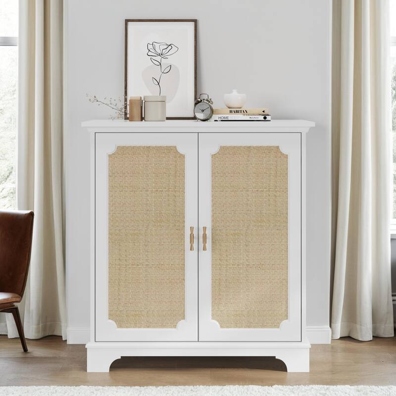 Rattan Door Sideboard Buffet Cabinet, Multipurpose Small Console Table