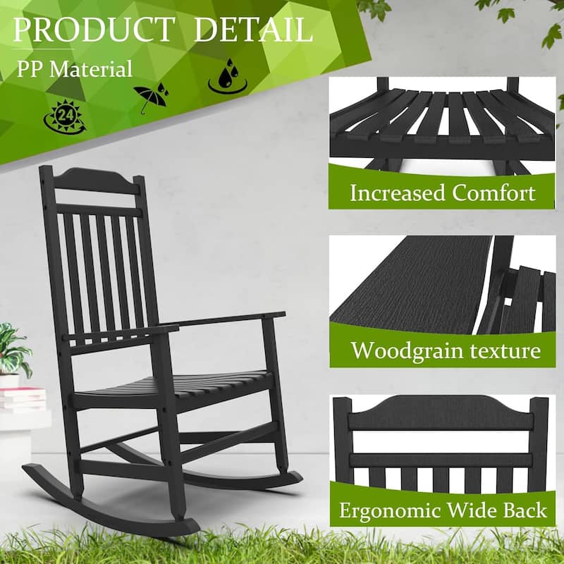 Rocking Chair, Resin Outdoor All-Weather Porch Rocker for Lawn and Garden