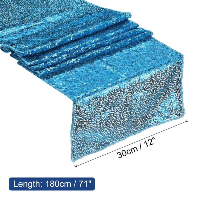 Table Runner, Long Shining Sequin Table Runner - Lake Blue - 71" x 12"