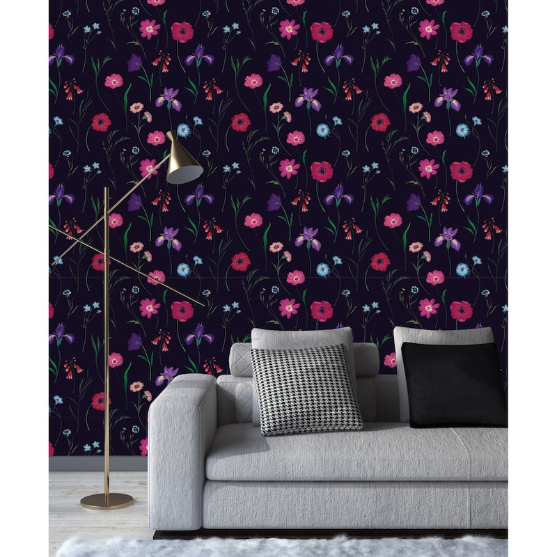 Spring Flowers on Black Background Wallpaper - Bed Bath & Beyond - 34987175