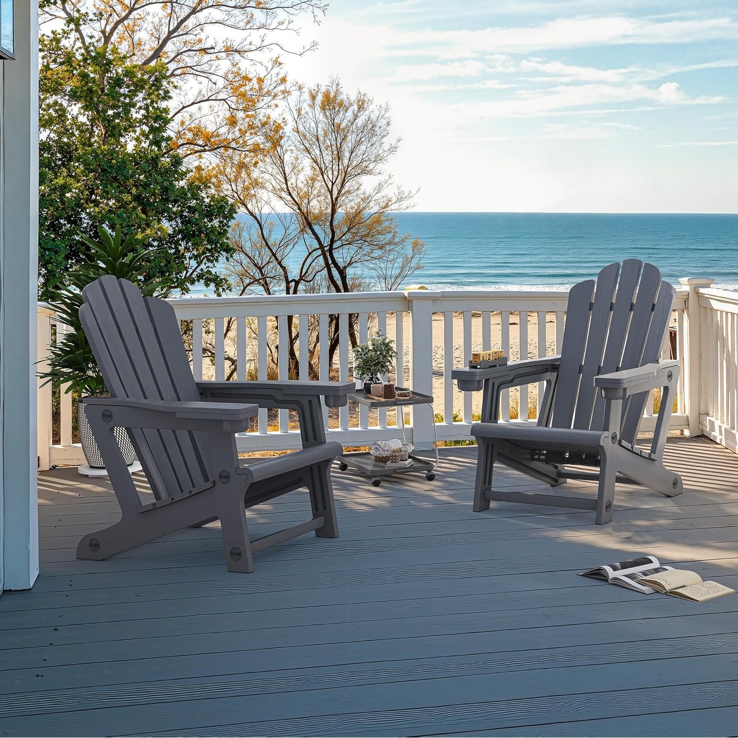 PURPLE LEAF All-Weather HDPE Adirondack Chair - Oversized Seat, Dual Cup Holders for Patio Garden - 19.3"D x 22.4"W x 36"H