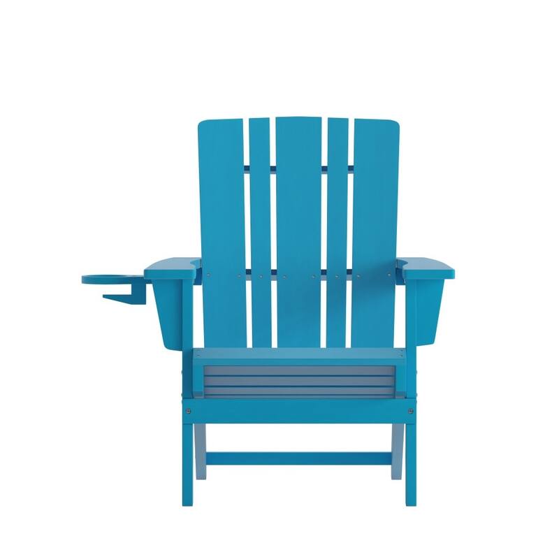 Set of 4 Commercial All-Weather Adirondack Chairs with Cupholders