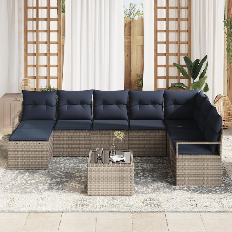 vidaXL 9 Piece Garden Sofa Set with Cushions - 113×69.7×27.2