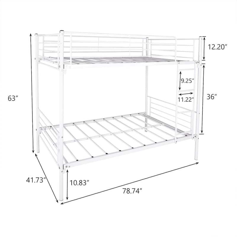 Metal Bunk Bed Twin Over Twin, Teens Bunkbeds Heavy Duty Bed with Safety Guard Rails Steel Bed for School Bedroom