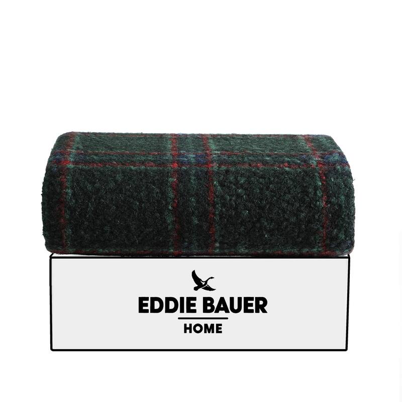 Eddie Bauer Printed Boucle/Faux Fur Throw Blanket - Tarrytown Plaid Green
