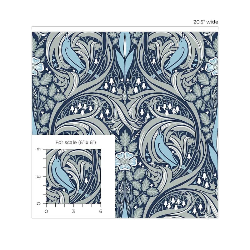 Seabrook Designs Bird Ogee Prepasted Wallpaper - 20.5 in. W x 33 ft. L